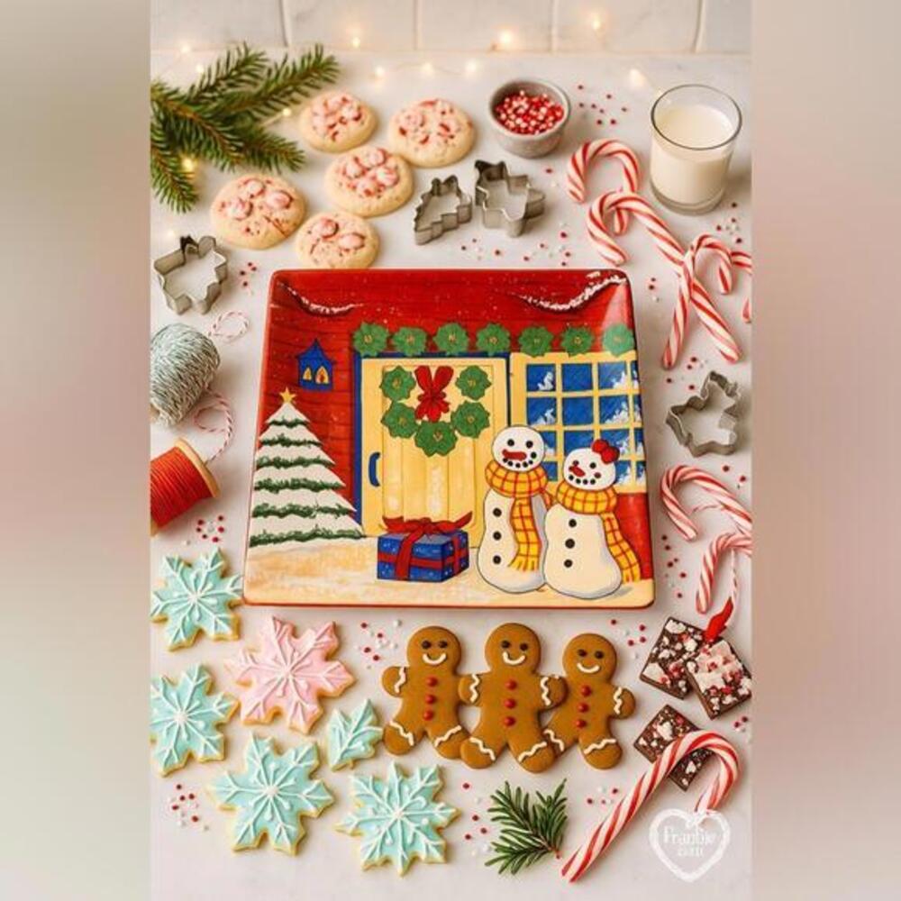 Nantucket Home for Holiday Snowman Christmas Square Serving Platter VNTG